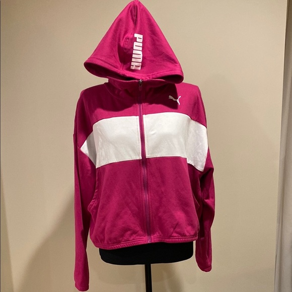 Puma Pink and White Hooded Jacket with Sporty Style - Picture 1 of 15